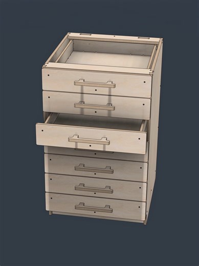 Making the workshop more functional means getting organized - so we designed a set of cabinets with shelves, drawers, and doors to store all the tools, boxes, and jigs. These mockups help us figure out the best cabinet layout for our space. More on the project coming soon! #cabinetdesign #cabinetmaker #cabinetmaking #cnccabinetry #furnituredesigner #furnituremaking #fusion360design #Fusion360 #cncfurniture #workshopcabinets #workshopupgrade #garagewoodshop