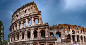 Rome Colosseum Detail Architecture Landmark in City Center Timelapse 4K. Colosseum Closeup Details.
