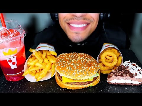 ASMR BURGER KING FAST FOOD EATING SHOW IMPOSSIBLE WHOPPER FROZEN FANTA DRINK ONION RINGS NO TALKING