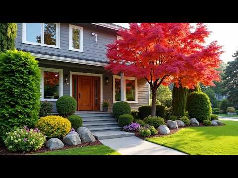 Autumn Elegance: A Stunning Suburban Front Yard Showcasing Vibrant Japanese Maple