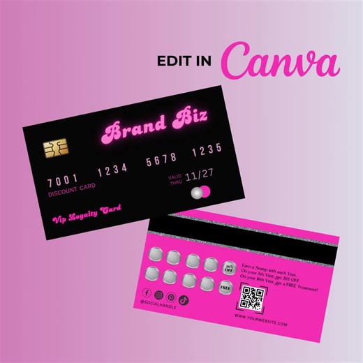 DIY VIP Loyalty Card Template, Black and Pink (canva) - Etsy UK