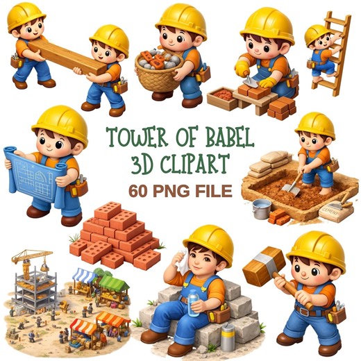 Tower of Babel Clipart – 60 PNG Files of Biblical Builders, Construction Tools, Bricks, and Scenes - Etsy