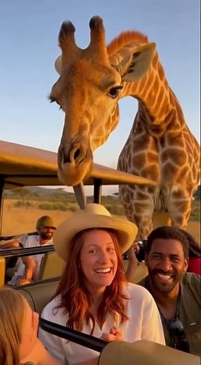 Friendly Giraffe Leans Toward Safari Jeep | Cute Wildlife Encounter 🦒🚙