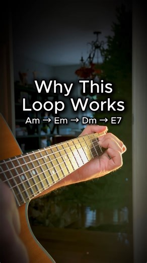 LaPain Music on Instagram: "👉 Free Chord Flow in A Minor Mini Guide → link in bio. Why This Loop Works – Am → Em → Dm → E7 🔁 Am (i) = home base in A minor. Em (v) = gentle departure that moves away but stays in the key. Dm (iv) = more shadow before the turn. E7 (V7) = tension with G♯ pulling you back into A minor. The guide has the full theory breakdown, chord charts, and a simple practice plan. 🎸 #guitarchords #guitartheory #guitarloop #guitarpractice #LaPainMusic"