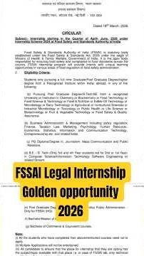 FSSAI Internship 2026 🔥 Government of India Internship | Apply Now | Stipend + Certificate