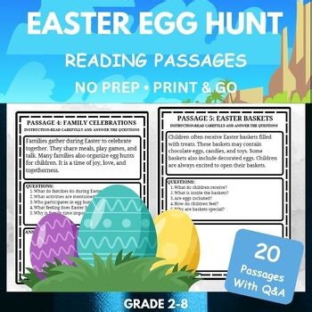 Easter Reading Comprehension Passages Grades 2–8 | Egg Hunt Worksheets
