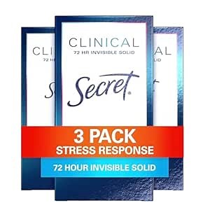 Secret Clinical Strength 100HR Sweat & Odor, Stress Response Invisible Solid Antiperspirant Deodorant for Women, 3X Stress Protection with Hyaluronic Acid, PH Balanced, 1.6 oz (Pack of 3)