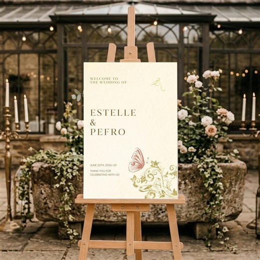 Whimsical Butterfly Wedding Welcome Sign | Gold Watercolor Boho Poster (canva Template) - Etsy