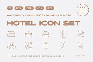 Hotel Icon Set - 111 Line Icons, an Outline Icon by White Flag