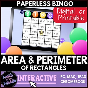 Area & Perimeter of Rectangles Digital Bingo Game - Distance Learning