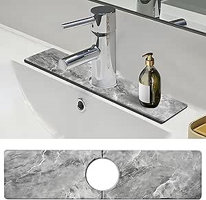 Kitchen Sink Splash Guard: Kitchen Faucet Mat, Diatomaceous Sink Faucet Absorbing Mat, Faucet Handle Drip Catcher, Faucet Mat for Kitchen Sink Bathroom (23.62 * 3.93 in, Grey)