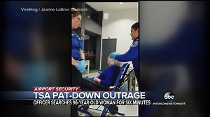 TSA PAT-DOWN OUTRAGE: The TSA is responding after a 96-year-old woman in a wheelchair was subjected to an enhanced pat-down – at least six minutes long and with family members asking what threat she could pose. Kenneth Moton with the video – and the TSA response. https://abcn.ws/2JrSkpW | ABC World News Tonight with David Muir