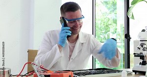 Engineer communicates with client and repairs computer equipment