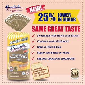 Did you guess it right? The NEW Jumbo 600 size for the popular Gardenia 100% Wholemeal Extra Soft and Fine Bread has joined the Gardenia family, with 25% lower in sugar! Now Bigger and Better-Value*, there’s more wholemeal goodness for you and your whole family! ❤️🍞😋 *vs 400g | Friends of Gardenia