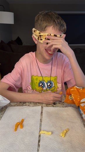 Noah on Instagram: "Noah LOVES Cheetos! Now they have a dye-free option! Can Noah tell the difference? #autism #cerebralpalsy #spongebob #cheetos #nkd"