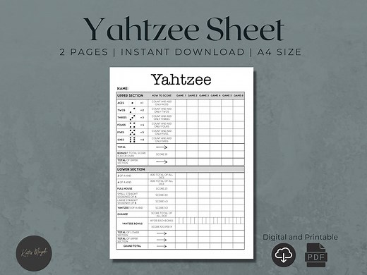 Yahtzee Score Card | Printable Yahtzee | Printable Score Card | Yahtzee Score Pads | Yahtzee Score Sheets | Yahtzee Download - Etsy