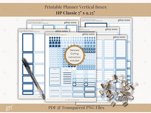 HP Classic Boxes Blue Printable Happy Planner Box Stickers-vertical and Dashboard Layout 7"x9.25" Functional Cricut Hand Cut Digital File - Etsy