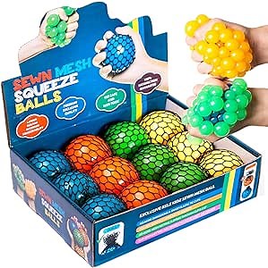 Large & Durable Mesh Squishy Balls with Exclusive Sewn Mesh! (Multi, 12 Pack)