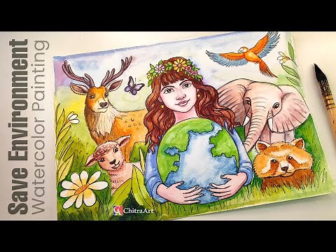 Save Environment Day Drawing | Watercolor Painting on Nature Save Earth