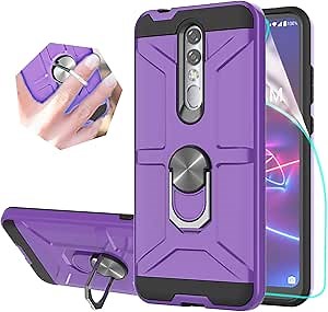 Compatible for Coolpad Legacy Brisa Phone Case,CP3706AS Case,[HD Screen Protector] Shockproof Protective Cover with Rotatable Ring Kicktand Fit Magnetic Car Mount-Purple