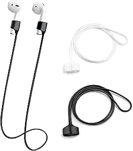 BlingKingdom 2 PCS Magnetic Anti-Lost Straps Soft Silicone Wireless Earbud Lanyards for Sports Running (Black and White)