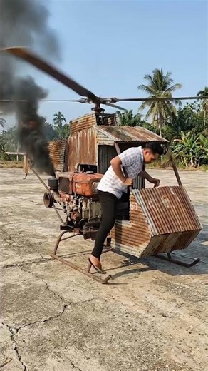 “A young genius builds a helicopter using a diesel engine.”