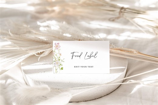 Editable Floral Food Label Template Canva Printable Buffet Label Card Wedding Food Tent Card Instant Download 3.5x2 3.5x4 - Etsy