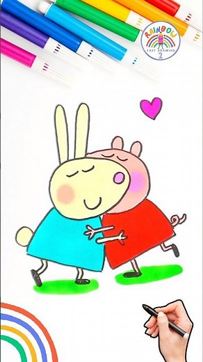 Peppa Pig Simple Drawing Tutorial | Draw Peppa Pig & Rebecca 🌈🐽 #peppapig #short #friends #valentine