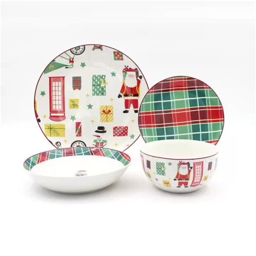 Christmas Dinnerware Set 12pcs/16pcs OEM /ODM  Christmas Design Tableware Set Porcelain Plate Set