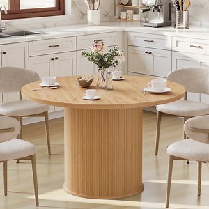 Hommpa 48" Round Dining Table Morden Kitchen Table Wood for 4 with Wood Slide Door for Kitchen Living Room,Heavy Duty Pedestal Base,Natural