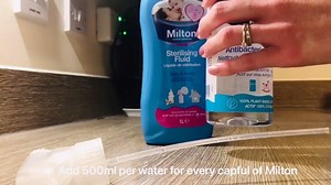 Reuse your old Milton Spray bottles! You can make a solution using 1 capful of Fluid (or 1 Tablet) to 500ml of water to clean surfaces, including worktops, door handles and toys. Spray the surface, then leave for 15 minutes before wiping away with a clean wet cloth. At this dilution, it will be effective on coronavirus. The solution in a spray bottle should be renewed every 24 hours. | Milton