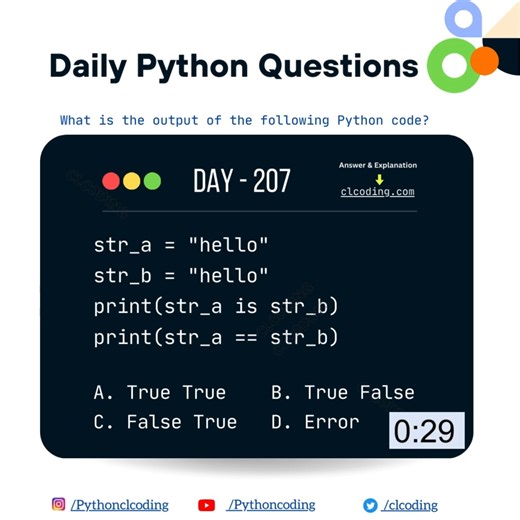 Python Coding challenge - Day 207 | What is the output of the following Python Code? | Python Coding | Facebook