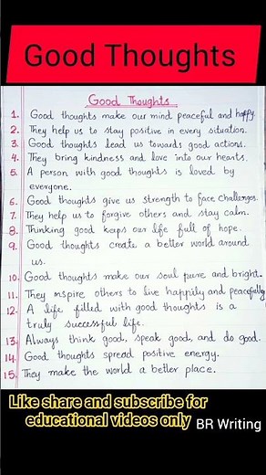 15 Lines on Good Thoughts | Short Essay on Good Thoughts| Good thoughts in English l good slogans