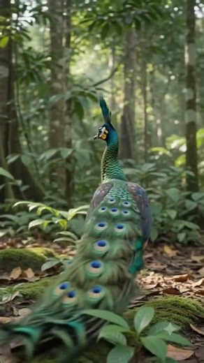 Green Peafowl Displays Its Magnificent Tail Feathers 🦚 | El Pavo Real Verde Despliega Su Majestuosa