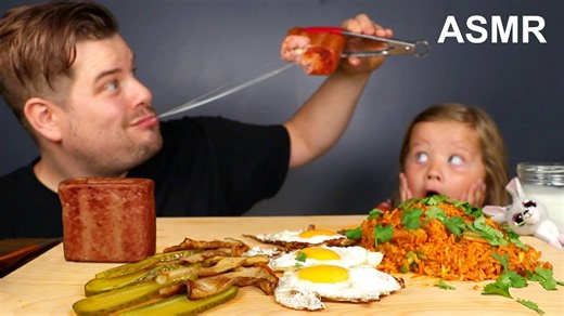 ASMR cheesy spam & kimchi fried rice with Maya | Kimchi bokkeumbap mukbang (김치볶음밥)