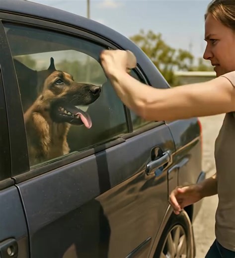 A man locked his dog in a car during extreme heat: to save the animal, I smashed the window — and then something completely unexpected happened 😱😱 Yesterday was truly a scorching day. The air was still, the asphalt was melting underfoot, and all I wanted was to get home quickly and turn on the AC. But first, I decided to stop by the supermarket to grab something for dinner. As I walked through the parking lot, squinting from the sun, I suddenly felt… something strange. I turned around — and sa