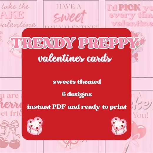Trendy Preppy Valentine’s Day Cards Printable | Sweets Valentines for Kids | Classroom Valentine Cards | Instant Download PDF - Etsy