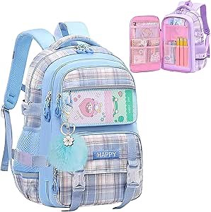 WYCY Kids Backpack for Girls | School Bag for Elementary Middle School | Multiple Pockets | Mochilas Escolares Para Niñas | Blue