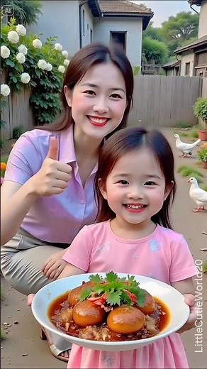 Beautiful Mom Teaches Cute Baby to Share Stew with Everyone