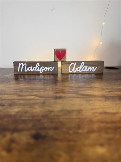 Personalized Rustic Couples Name Sign, Custom Handmade Vinyl Heart Shelf Sitter for Farmhouse, Stained Wooden Block Decor - Etsy