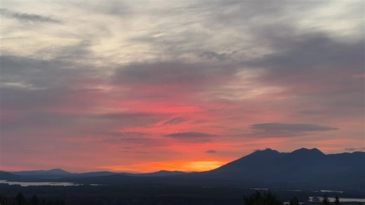 The beautiful sunrise 🌄 clouds over Bigelow Mountain 🏔️ and Flagstaff Lake 🏞️ as seen from Eustis 🏔️ Maine 🌲 USA 🇺🇸 on November 6, 2024. | Eustis Maine Scenery
