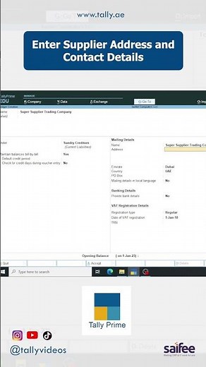 Create a New Supplier in Tally Prime under Sundry Creditors group