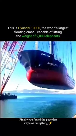 explainer on Instagram: "The Hyundai 10000 is a massive, world-leading shear-leg floating crane from Hyundai Heavy Industries (HHI), stationed at its Ulsan Shipyard, known for its 10,000-ton lifting capacity. It use to move huge offshore platform modules and ship sections in single lifts, dramatically improving efficiency for large maritime projects like wind farms and oil/gas platforms. It features two 180-meter booms, powerful generators, advanced ballast systems for stability, and specialized