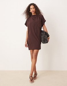 ASOS DESIGN slinky mini dress with neck tie detail in chocolate brown | ASOS