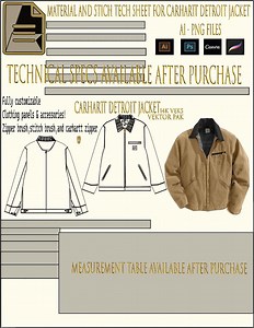 Carhartt Detroit Jacket Tech Pack Hype Workwear Mock up Template Adobe Illustrator, Photoshop, Canva, and Procreate Compatible Vector Files