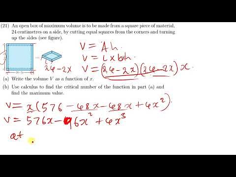 AN OPEN BOX OF MAXIMUM VOLUME IS TO BE MADE FROM A SQUARE PIECE OF MATERIAL 24CM A SIDE | Harmtedy