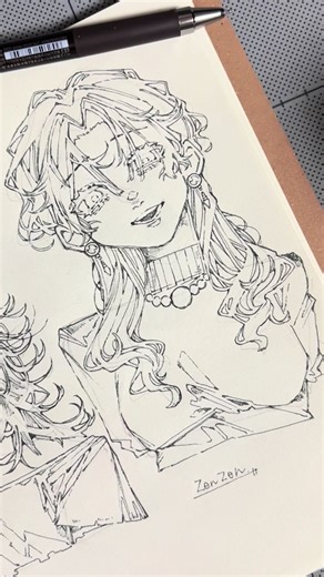 ボールペンで髪の毛を描くメイキング