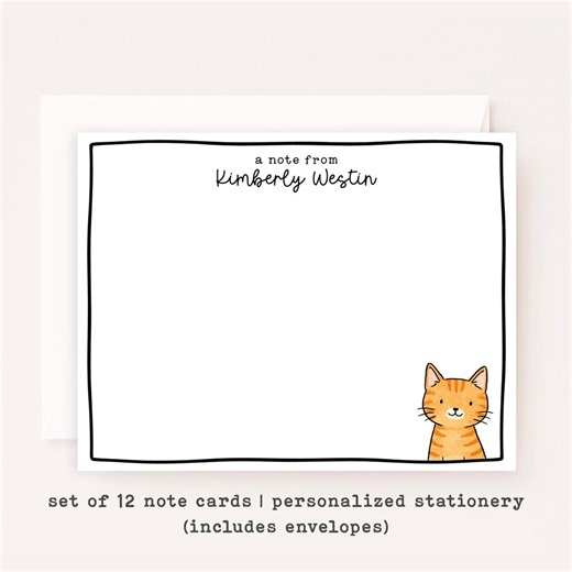 Personalized Orange Tabby Cat Stationery • Custom Notecard Set of 12 • Flat Thank You Cards • Custom Name Note Cards • Ginger Cat Lover Gift - Etsy