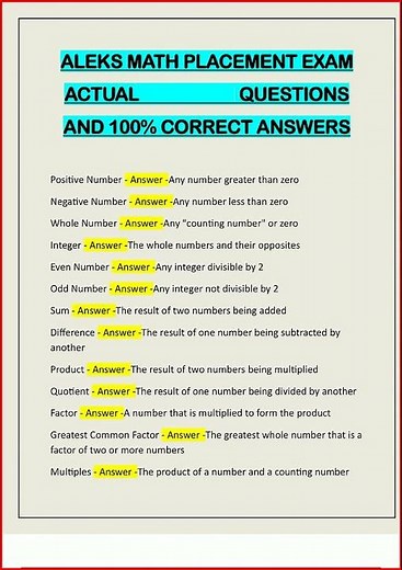 Aleks Math Placement Exam Actual Questions And 100 Correct A video
