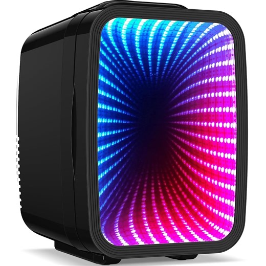 BEICHEN 4L Mini Fridge with 6-Color LED, Portable Cooler & Warmer for Bedroom, Office, Car – Quiet Thermoelectric Small Refrigerator for Skincare, Drinks & Gaming Room, AC/DC Powered (Black)